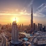 Dubai Downtown solnedgang ved Burj Khalifa